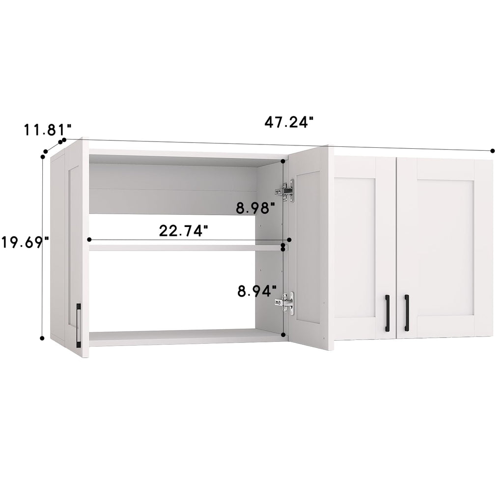 White Laundry Room Cabinets and Storage with 4 Doors and Adjustable Shelf Z702291