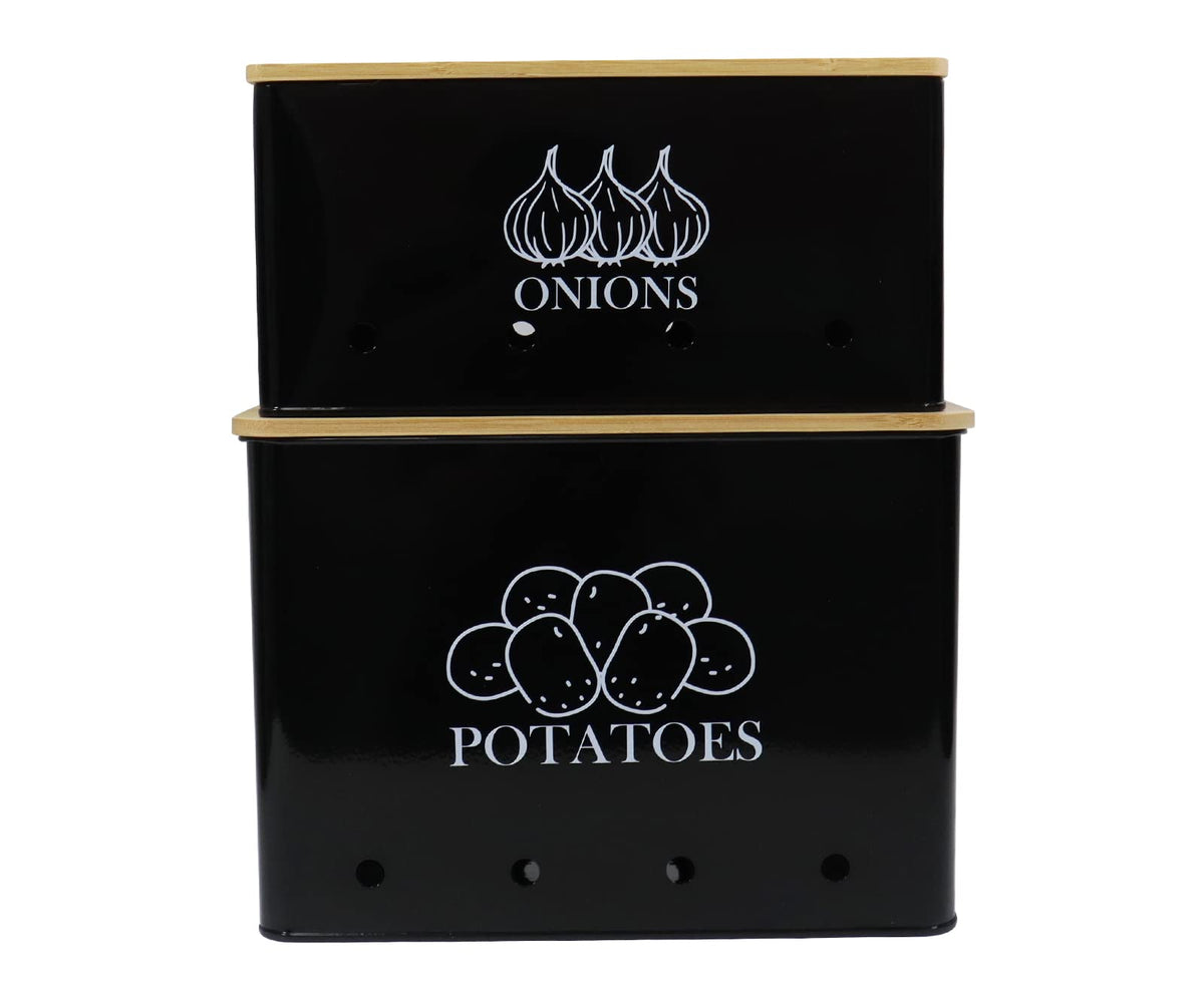 Vented Metal Vegetable Storage Bin Set of 2 with Wooden Lids N50189
