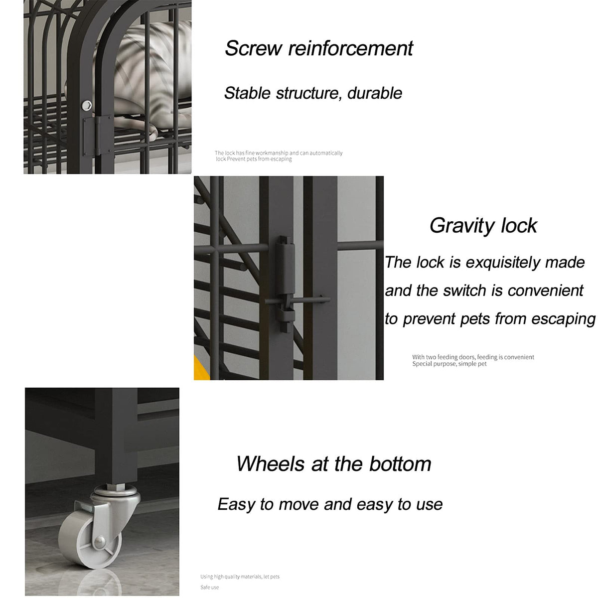 3-Tier Metal Wire Cat Cage with Hammock and Casters H667603