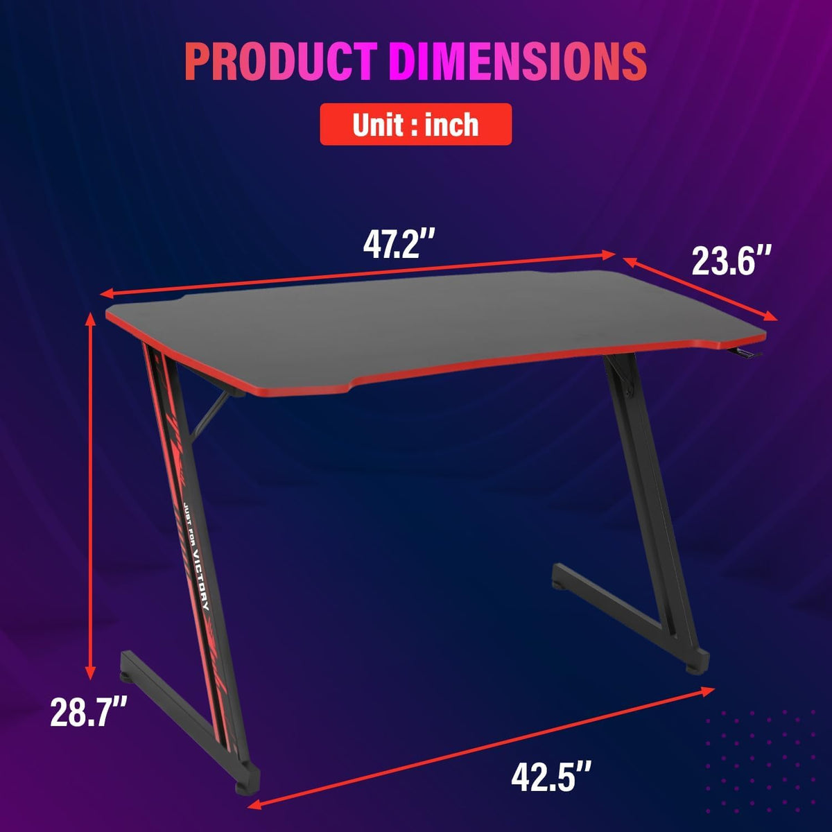 47 Inch Z-Shaped Carbon Fiber Black Gaming Desk R31698