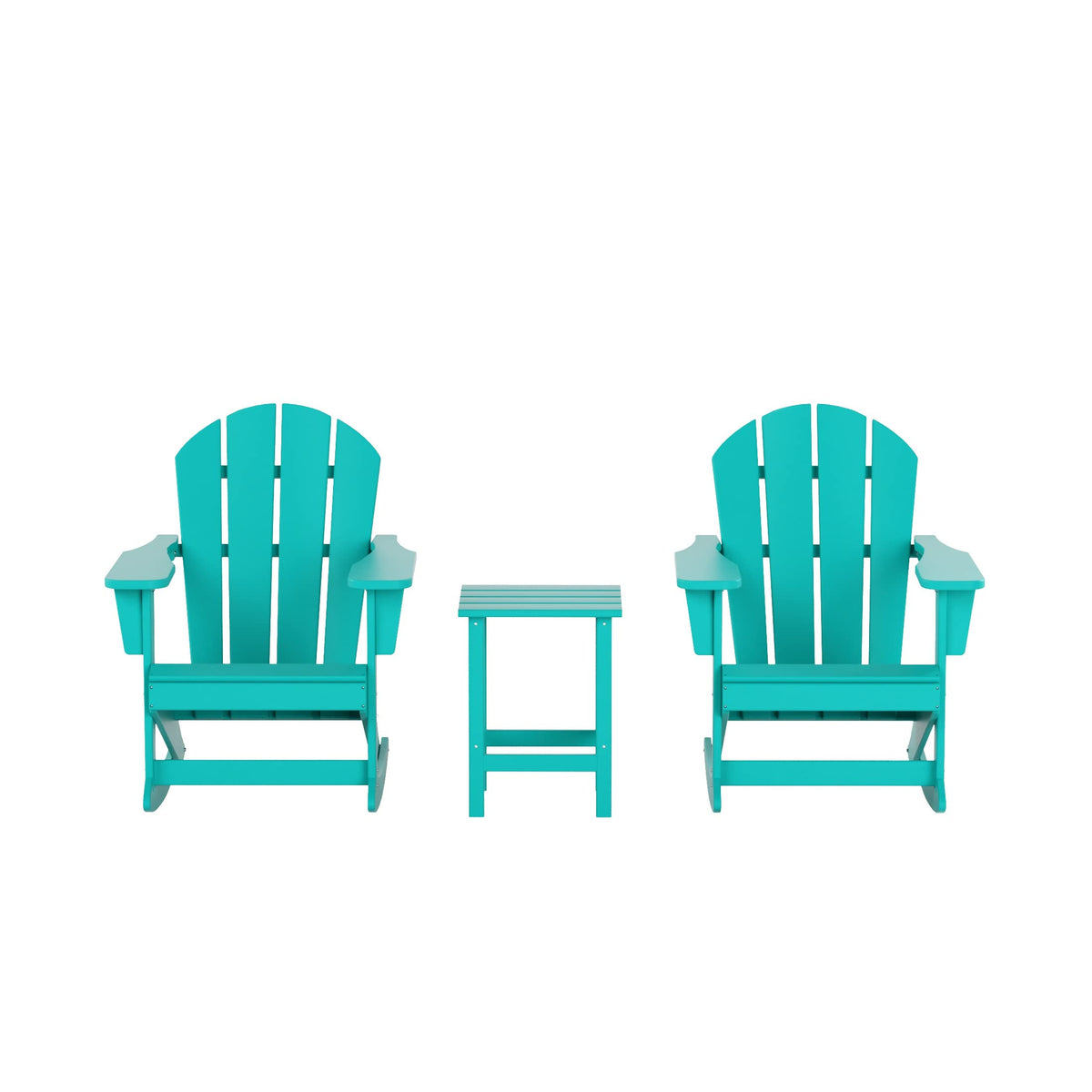 HDPE Turquoise Poly Adirondack Rocking Chair 3-Piece Set with Side Table J947