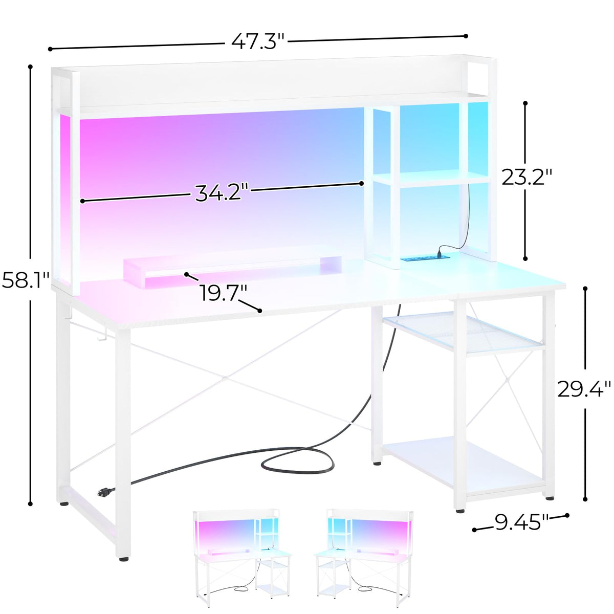 47'' White Gaming Desk with Hutch and Storage Shelves Q78281