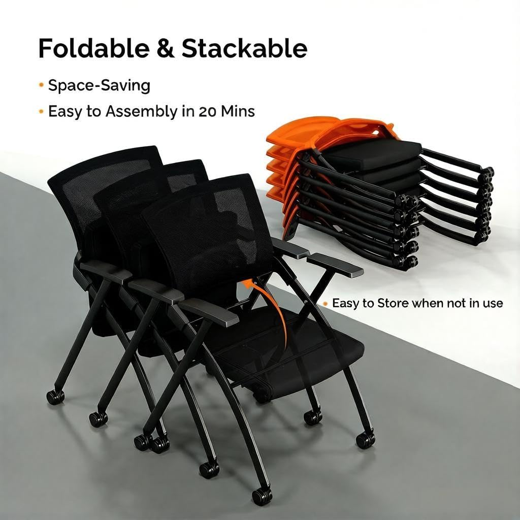 Black Stackable Folding Office Chair with Wheels N7334