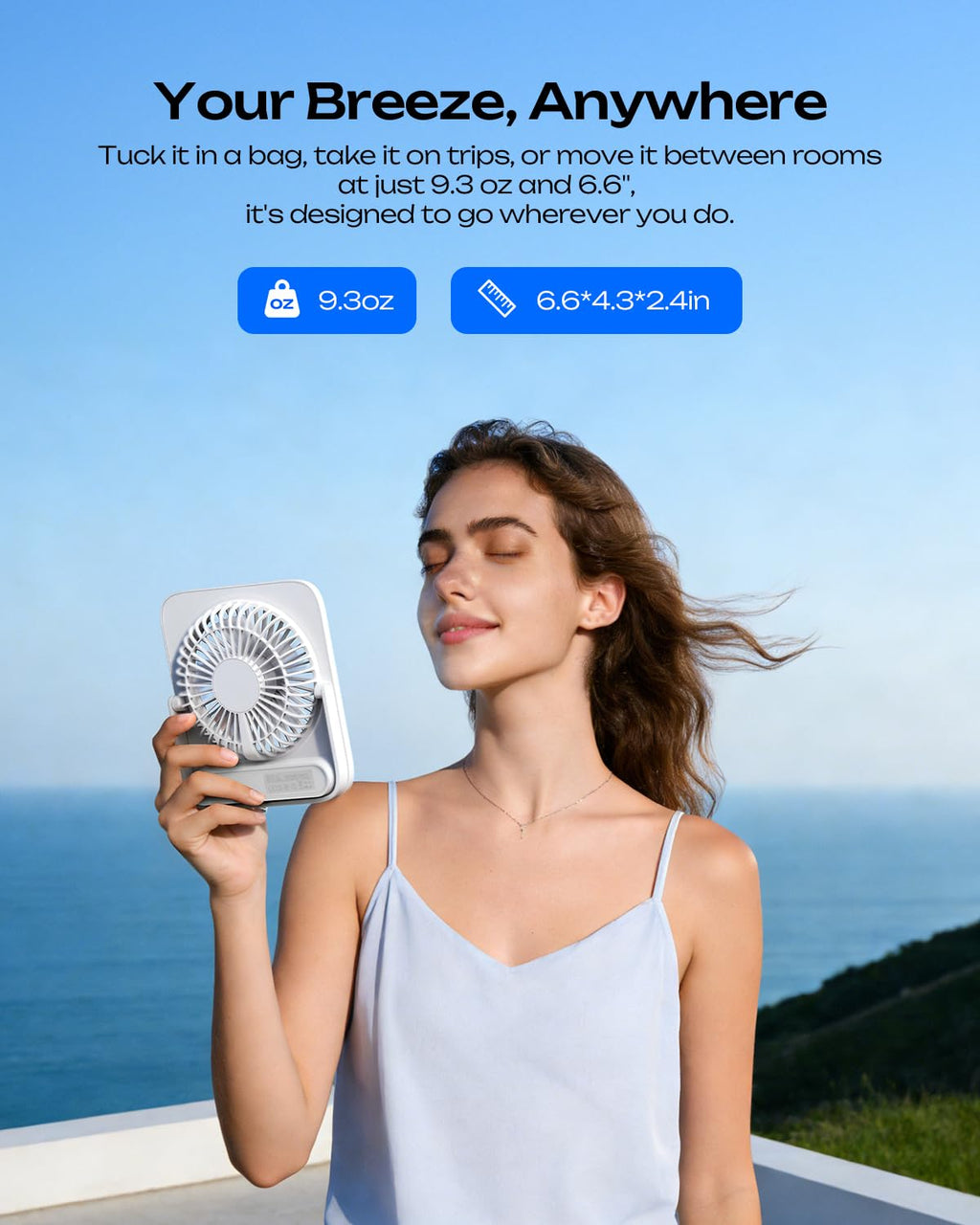 Portable Rechargeable Desk Fan 4000mAh 4-Speed 6.5 Inch White F61267