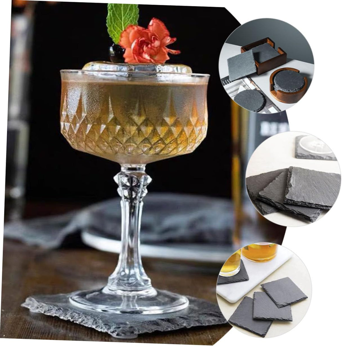 Black 12pcs Natural Stone Coasters S5807