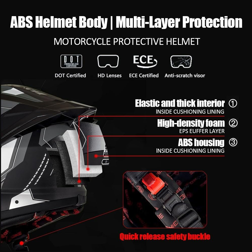 Bluetooth Full Face Modular Motorcycle Helmet DOT Approved with Sun Visor I46458