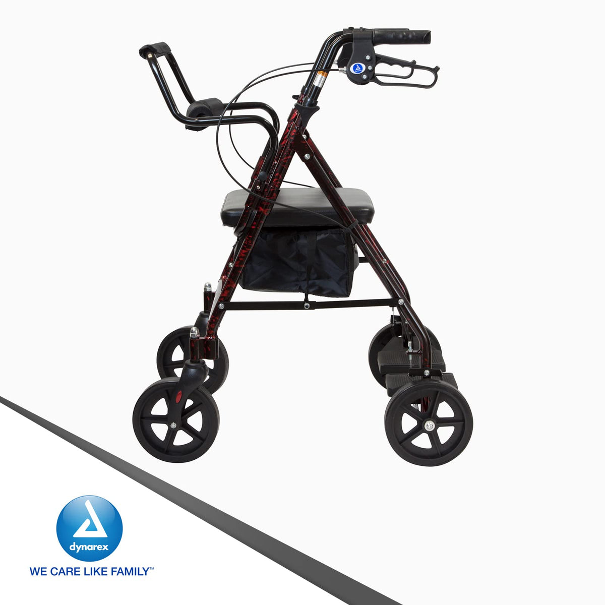 4 Wheel Rollator and Transport Wheelchair with Fold-Down Footrests, Red Frame N9464