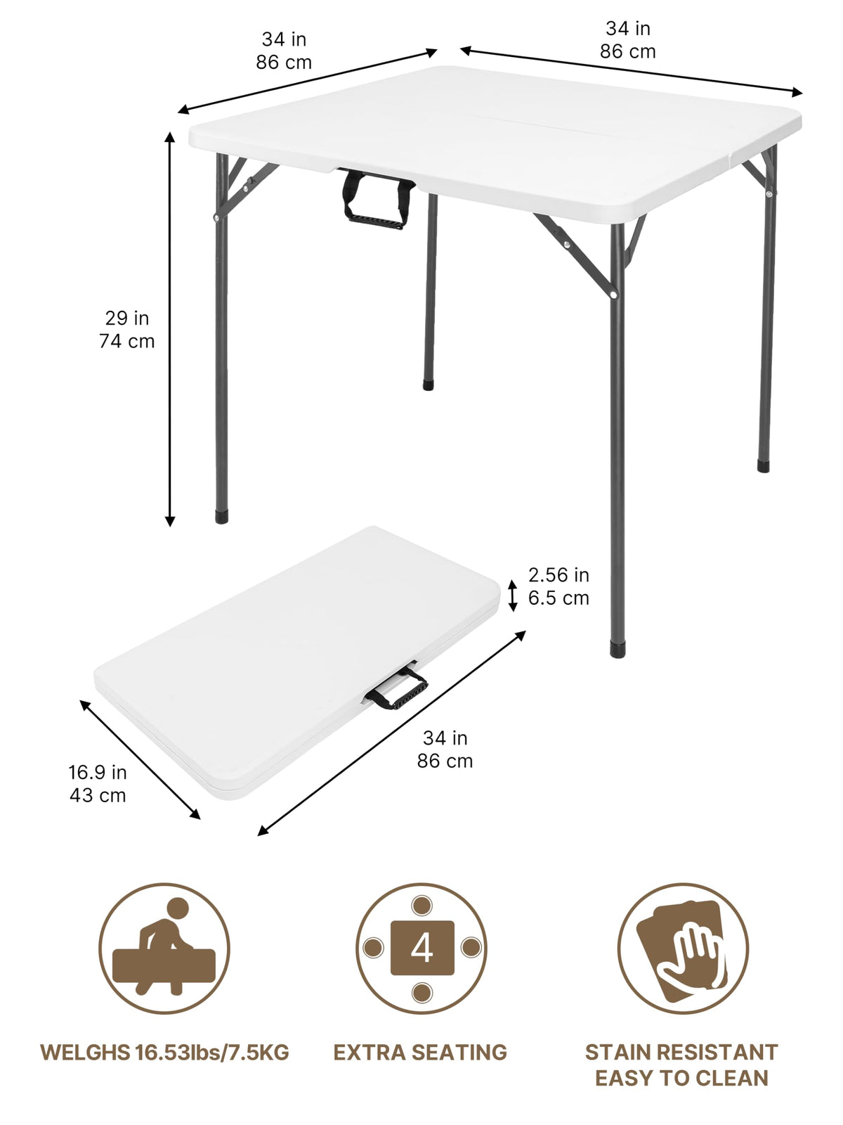 34" White Folding Card Table O1394