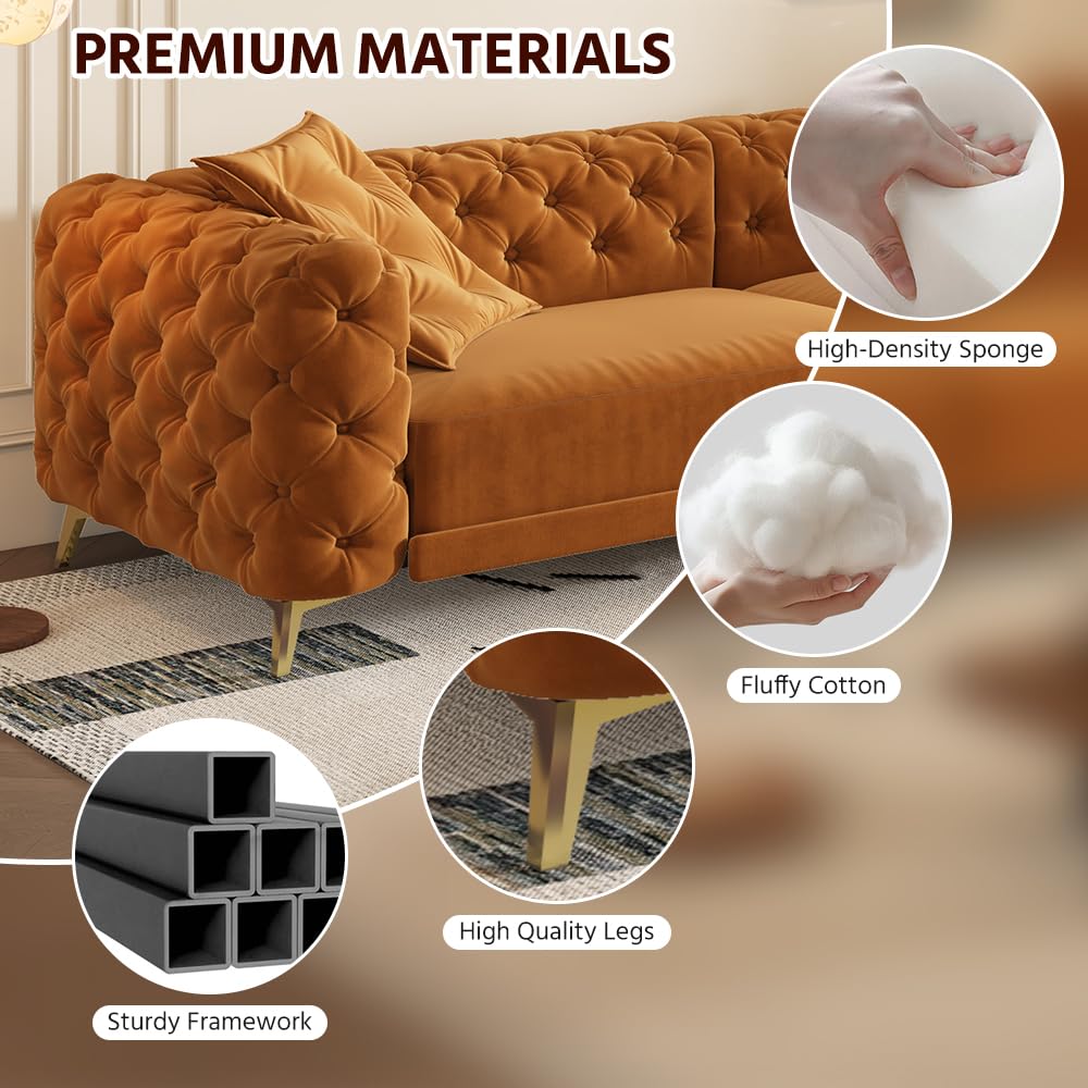 Orange Velvet Convertible Sleeper Sofa with Ottoman Y35423