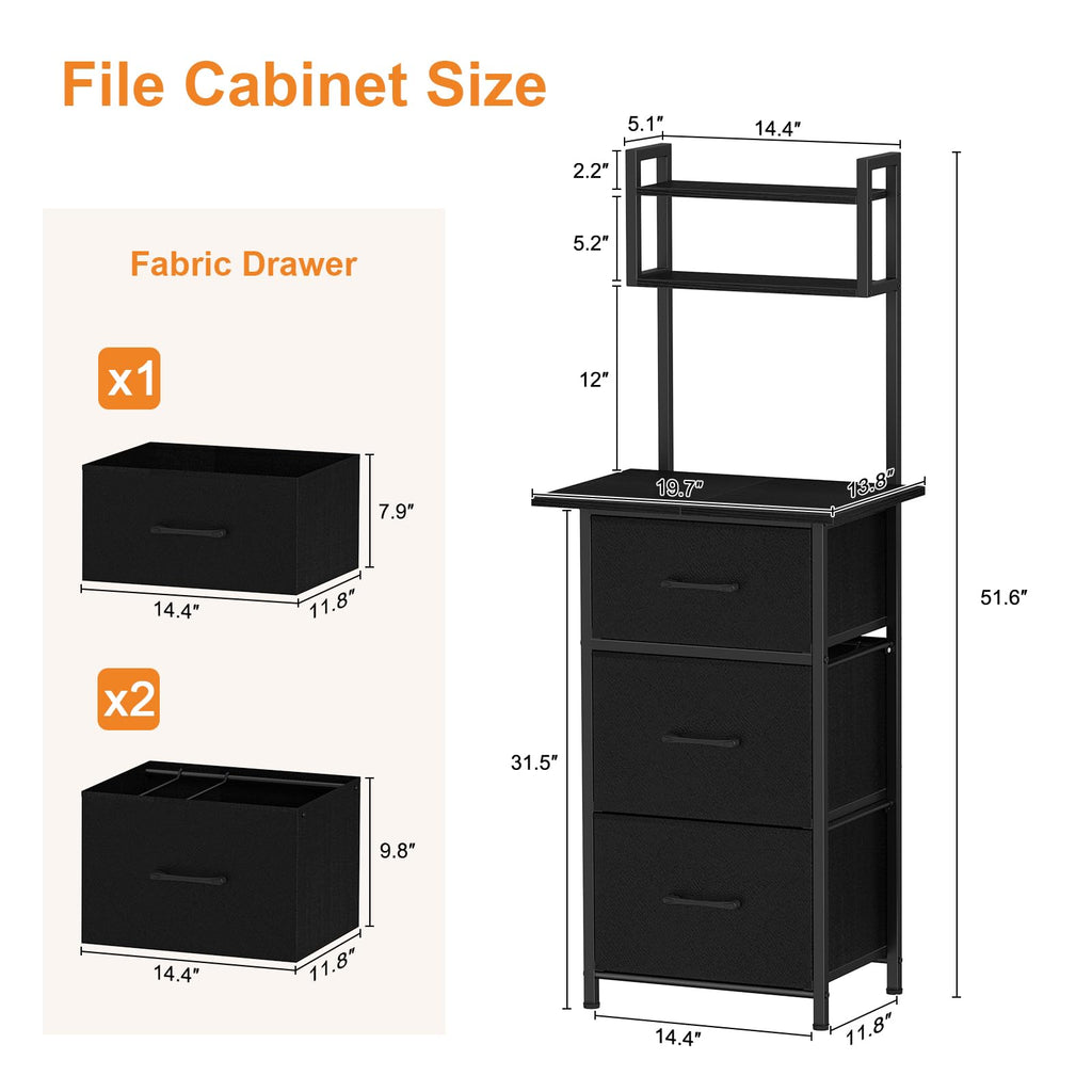 3 Drawer Tall File Cabinet with Extended Desktop, Black G8854