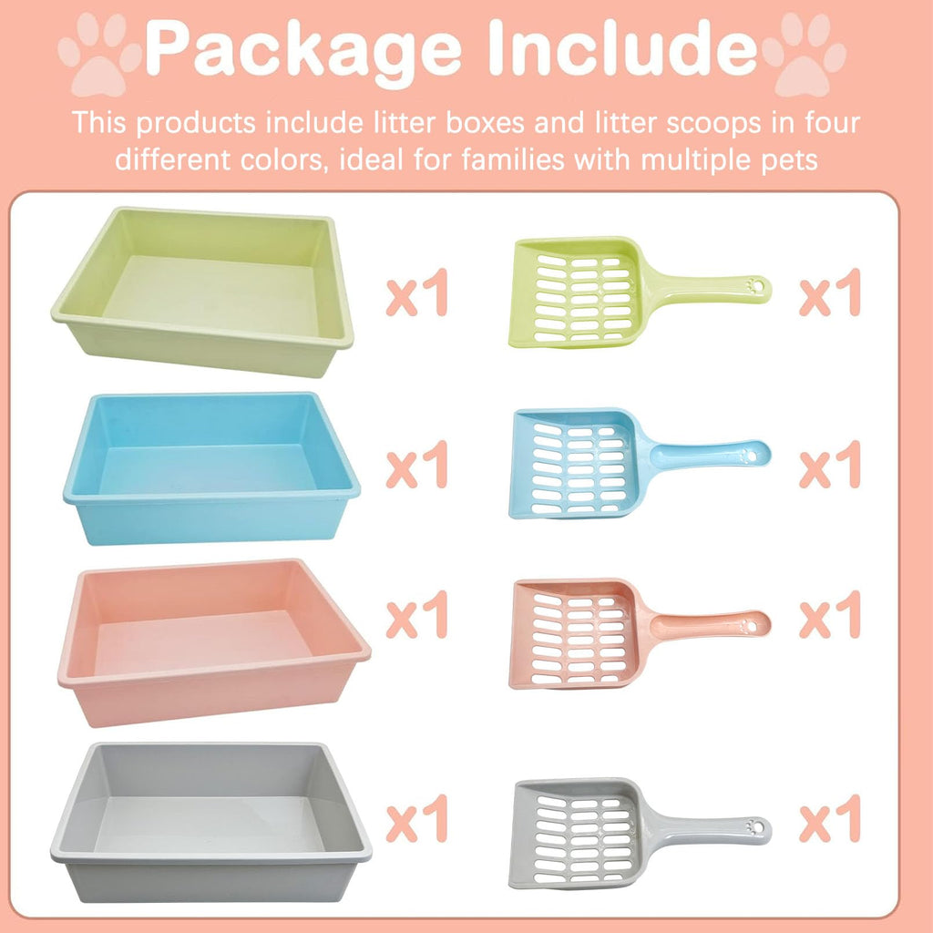 Medium Open Cat Litter Box with Scoop, Non-Stick Plastic, 15 x 11 x 4 Inches C93075