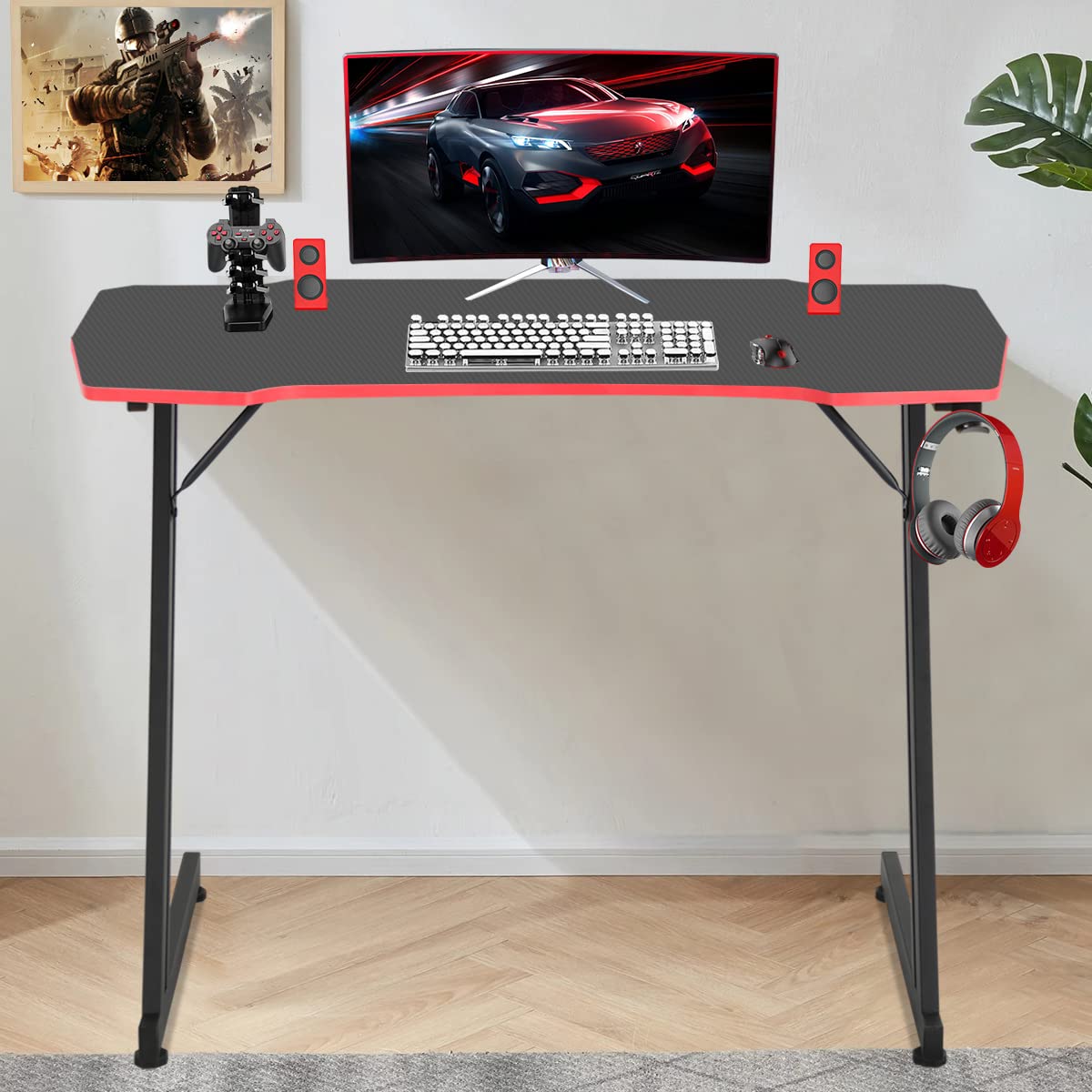 47 Inch Z-Shaped Carbon Fiber Black Gaming Desk R31698