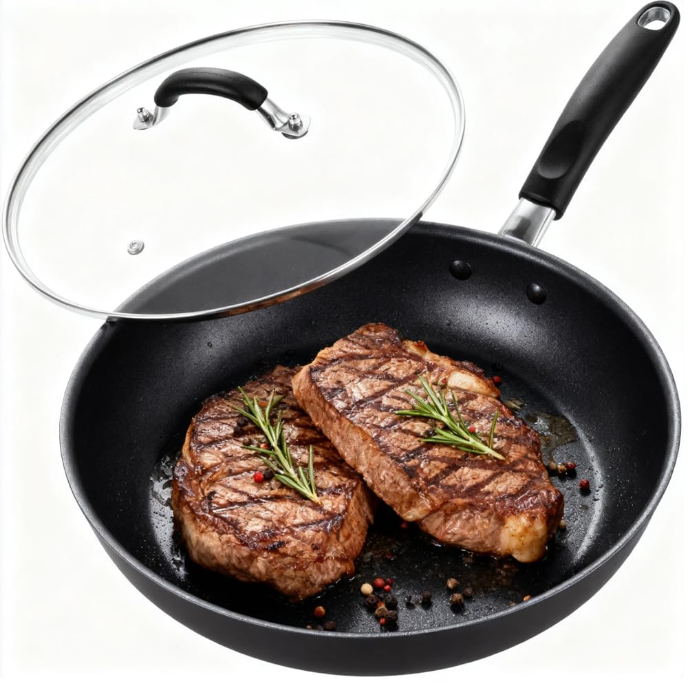 10.25 Inch Tempered Glass Lid with Stainless Steel Handle and Rim K45282