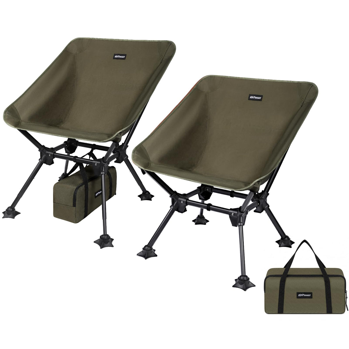 2 Pack Green Folding Camping Chair with Storage Bag M164007