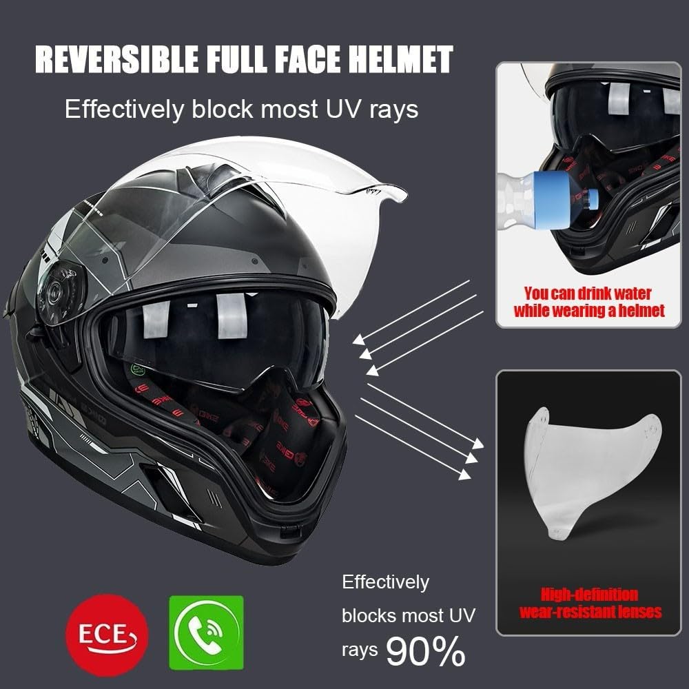 Bluetooth Full Face Modular Motorcycle Helmet DOT Approved with Sun Visor I46458