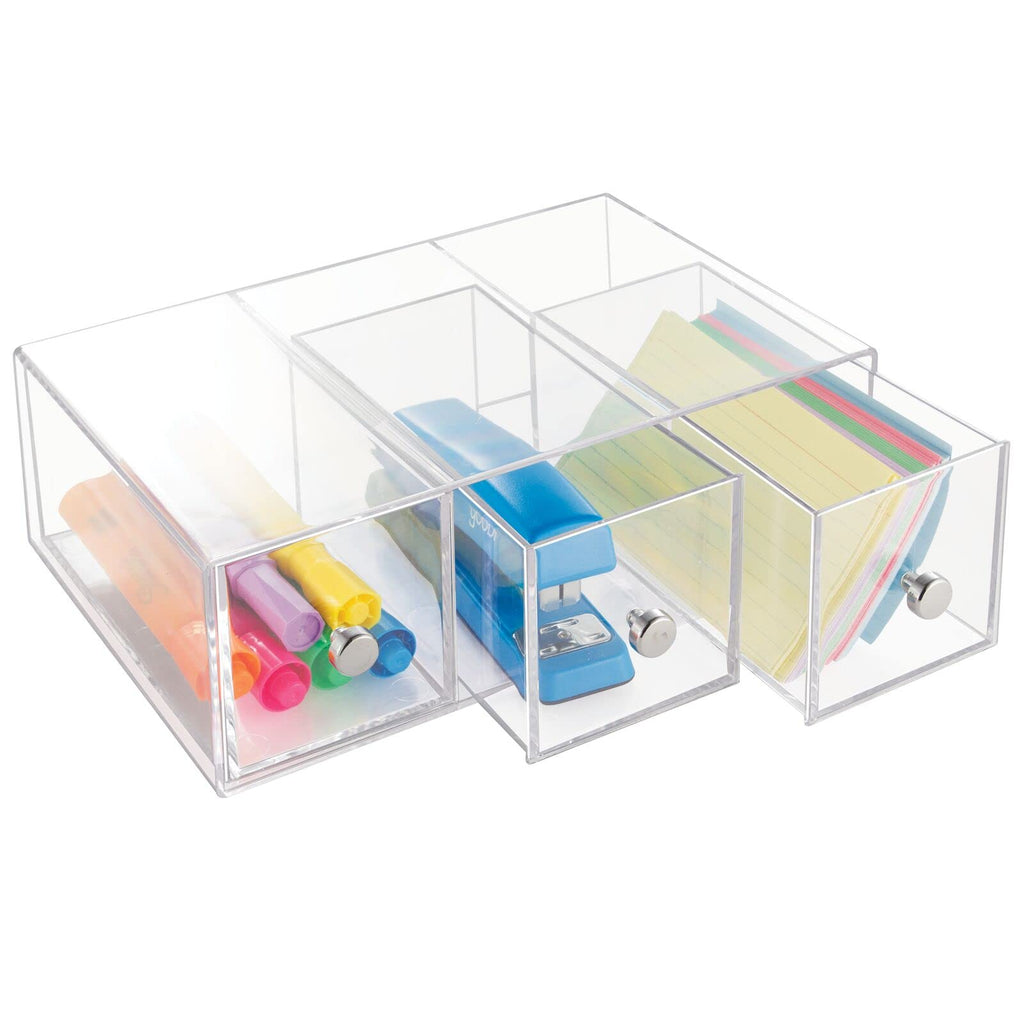 Clear 3 Drawer Plastic Stackable Desktop Organizer, 2 Pack T6517