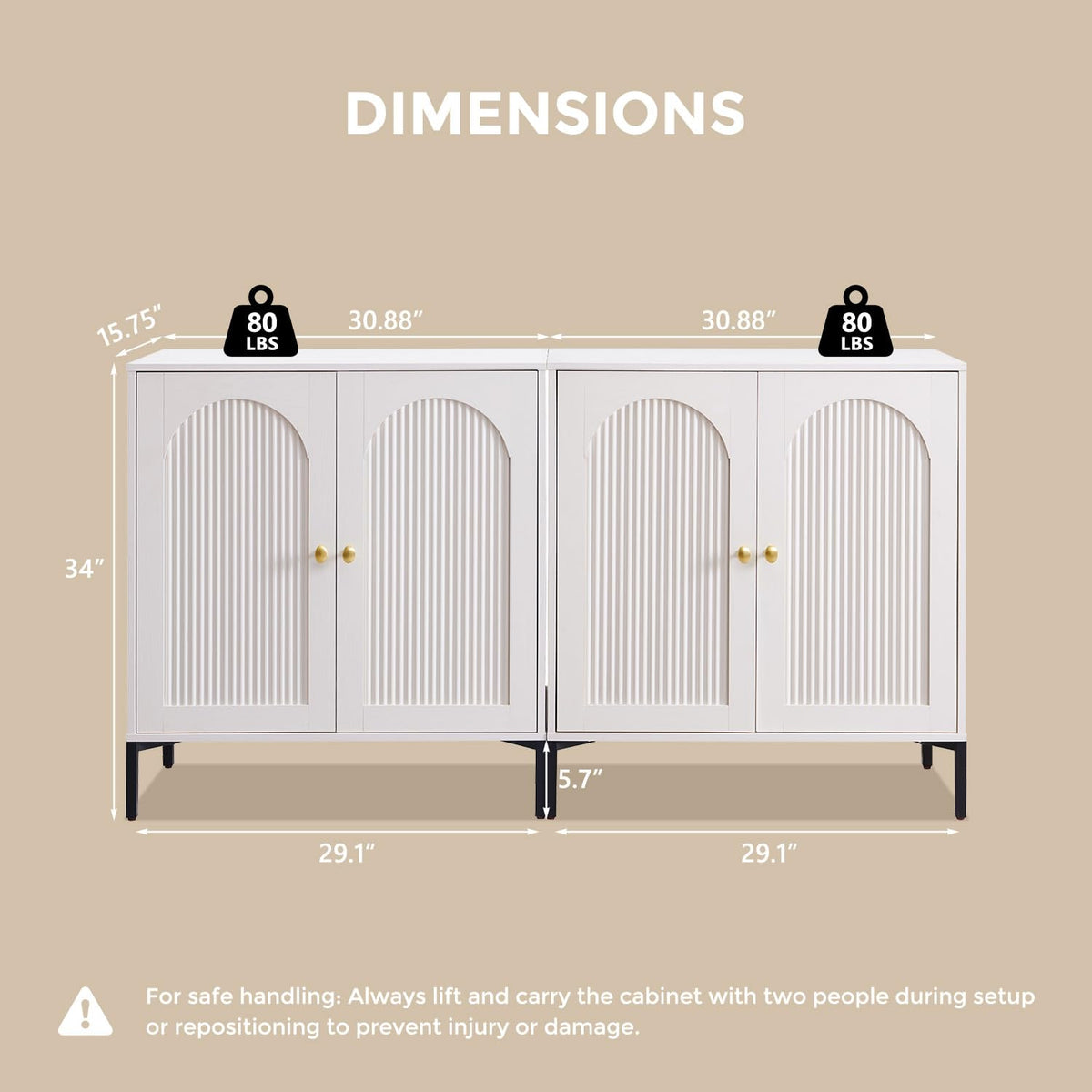 White Modern Arched Sideboard Buffet Cabinet with Storage Z72325