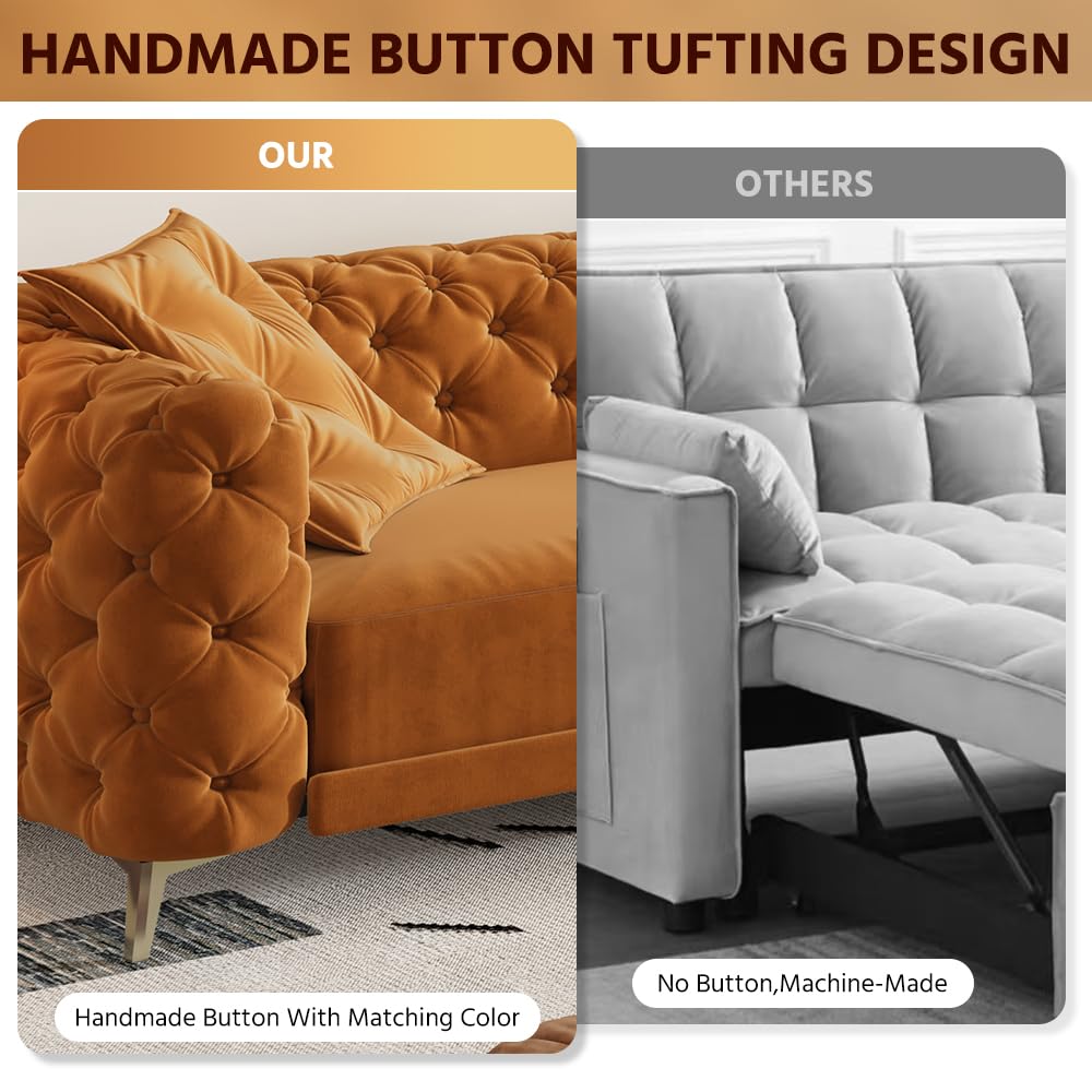 Orange Velvet Convertible Sleeper Sofa with Ottoman Y35423