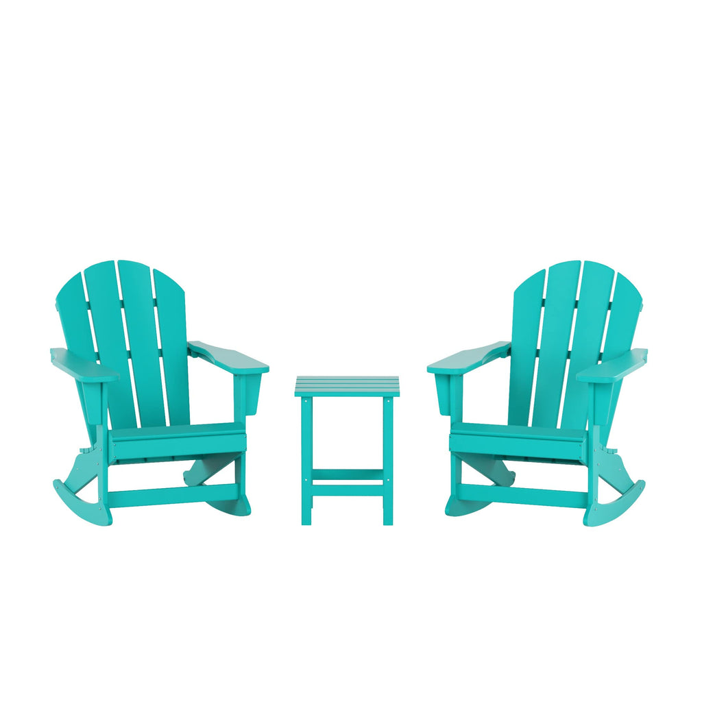 HDPE Turquoise Poly Adirondack Rocking Chair 3-Piece Set with Side Table J947