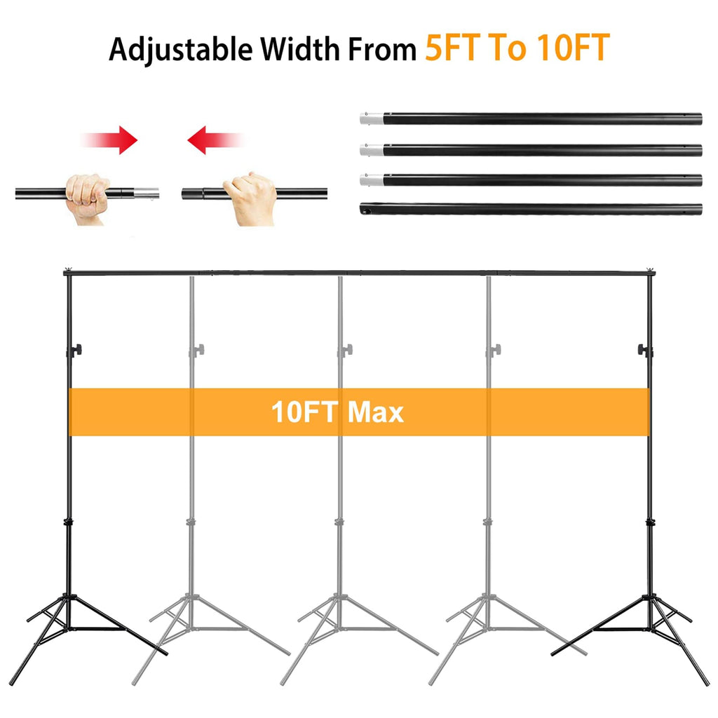 10ft Adjustable Backdrop Stand Kit with Clamps & Carry Bag Z120870