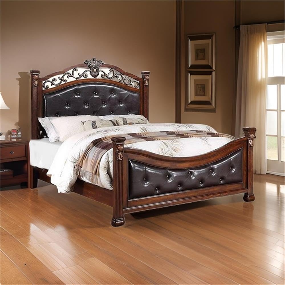 King Bed Tufted Faux Leather Headboard and Footboard T608022