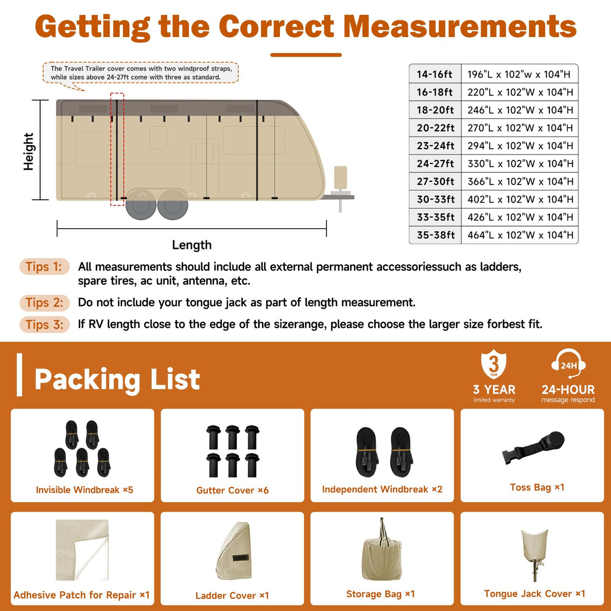 14' ~ 16' Waterproof Windproof Heavy Duty Travel Trailer RV Cover R50455