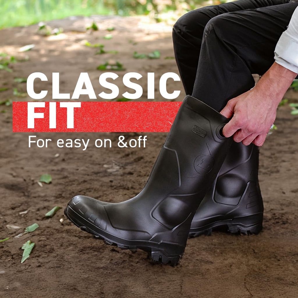 Black PVC Waterproof Steel Toe Rubber Boots W4625