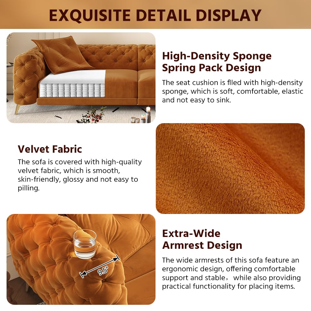 Orange Velvet Convertible Sleeper Sofa with Ottoman Y35423