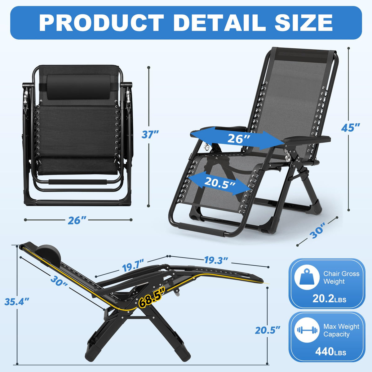 Zero Gravity Chair with Cup Holder, Black G7937