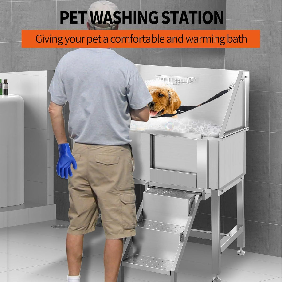 38" Stainless Steel Dog Grooming Tub with Ramp V935207