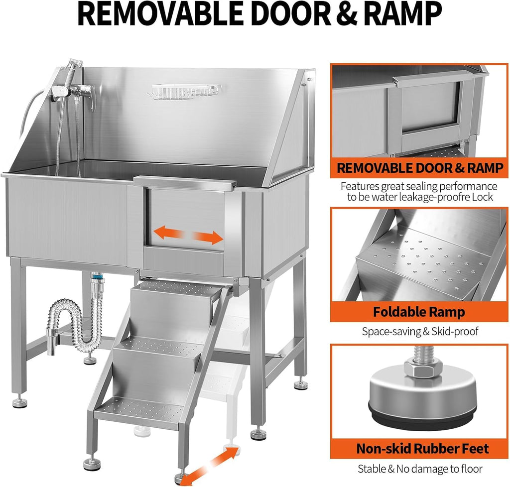 38" Stainless Steel Dog Grooming Tub with Ramp V935207