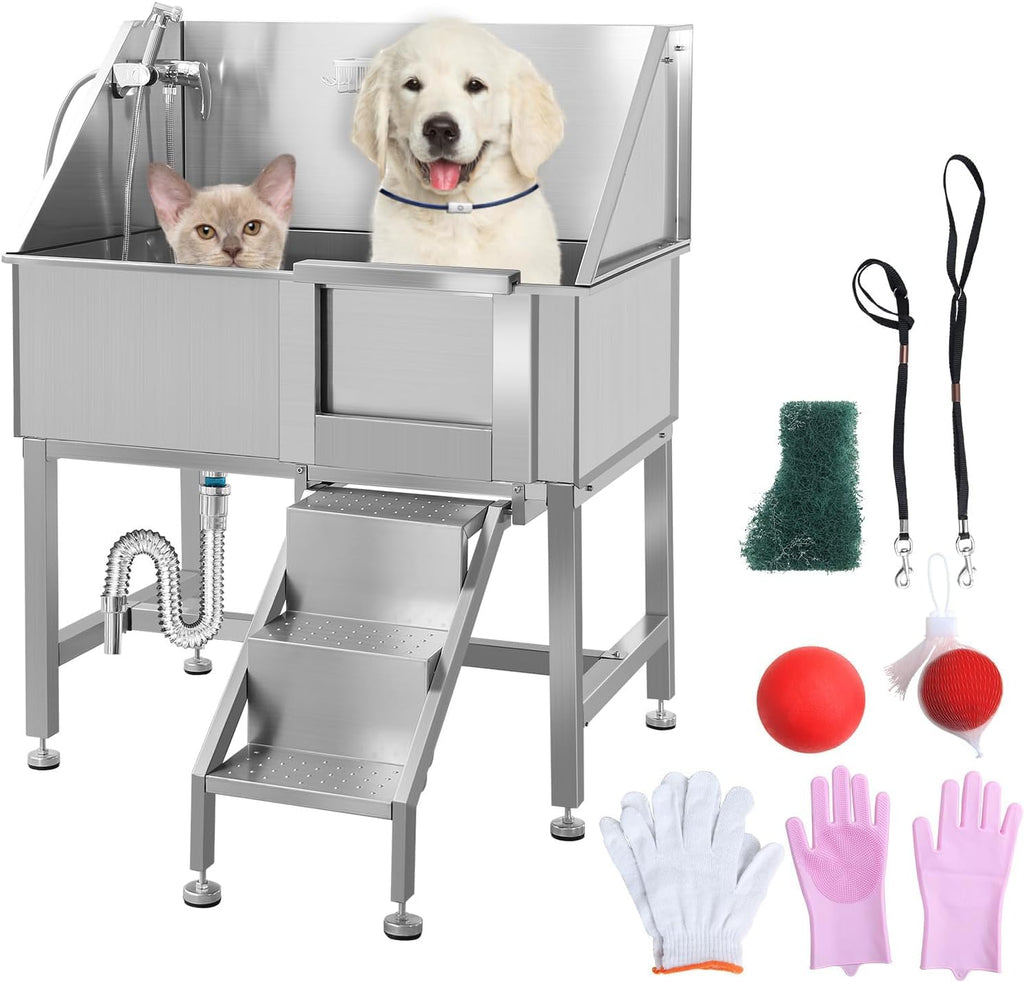 38" Stainless Steel Dog Grooming Tub with Ramp V935207