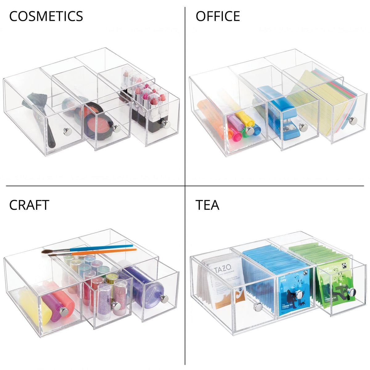 Clear 3 Drawer Plastic Stackable Desktop Organizer, 2 Pack T6517