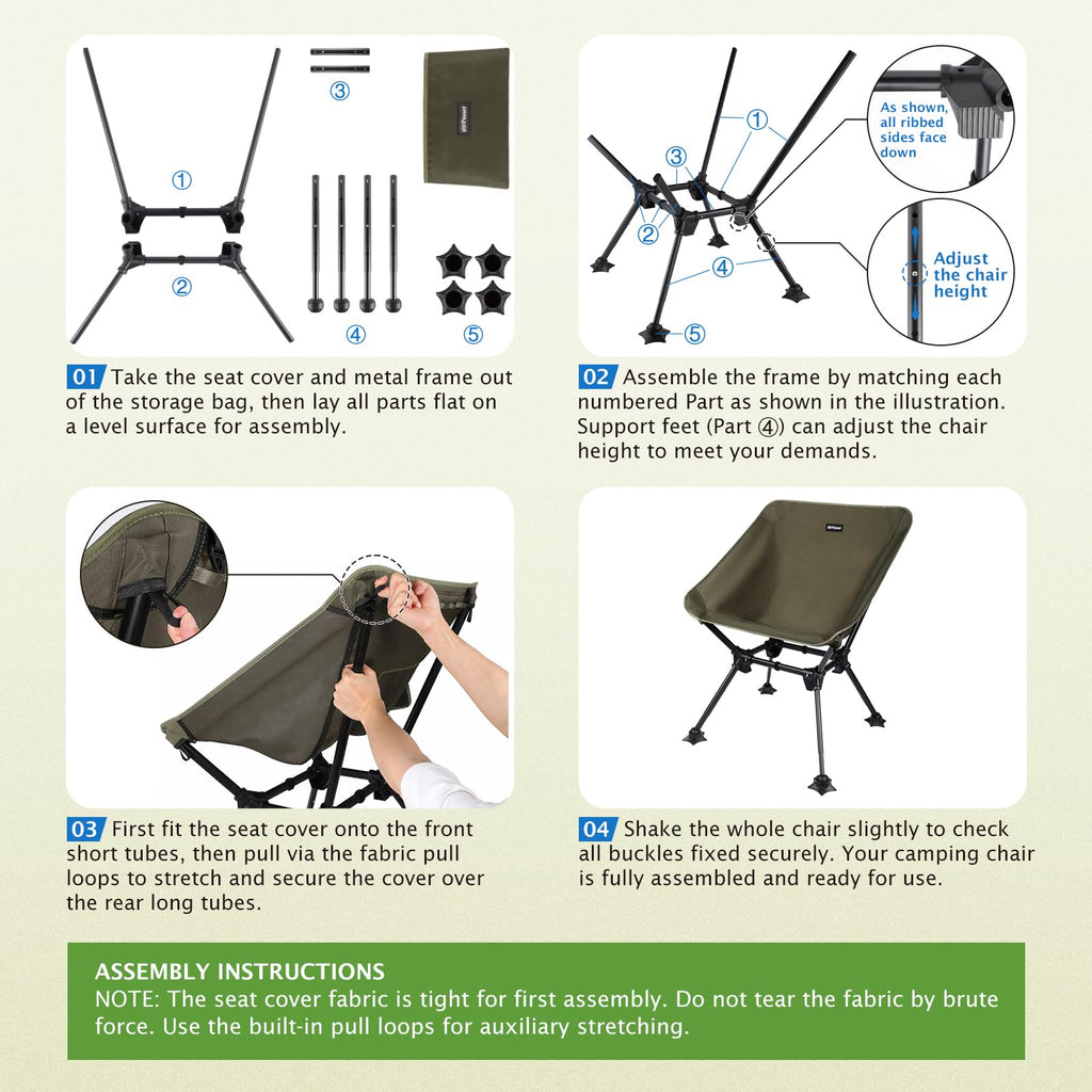 2 Pack Green Folding Camping Chair with Storage Bag M164007