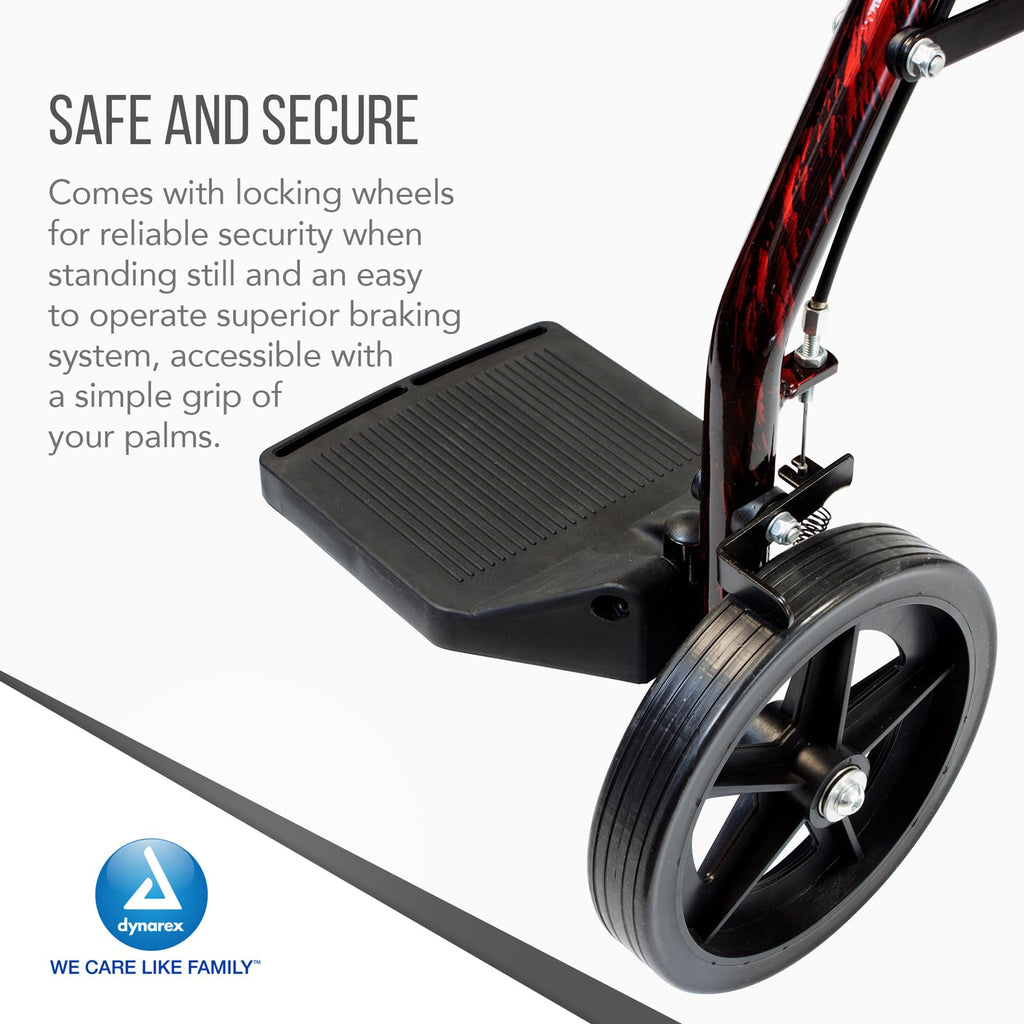4 Wheel Rollator and Transport Wheelchair with Fold-Down Footrests, Red Frame N9464