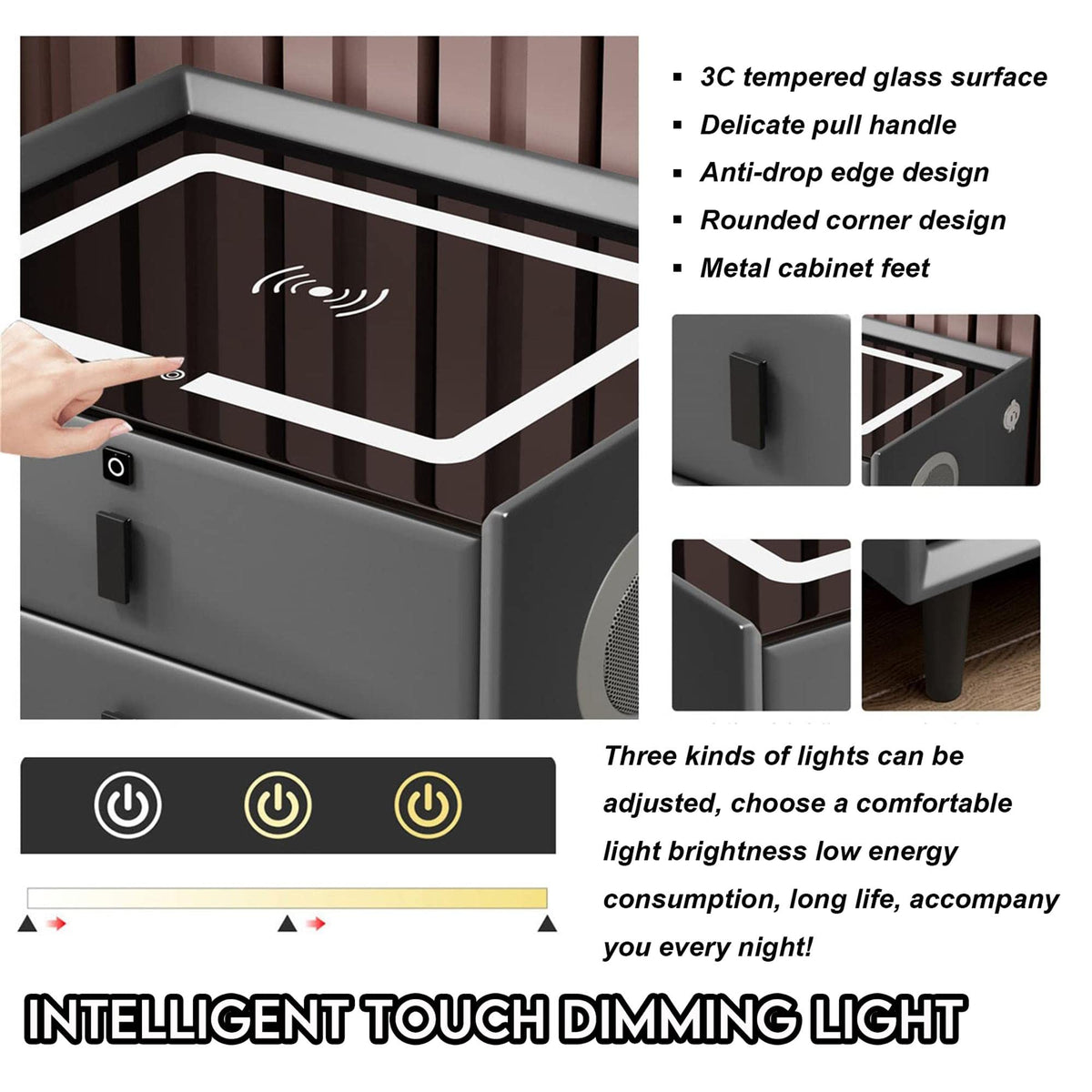 Pink 3 Drawer Nightstand with Wireless Charging Station C27993