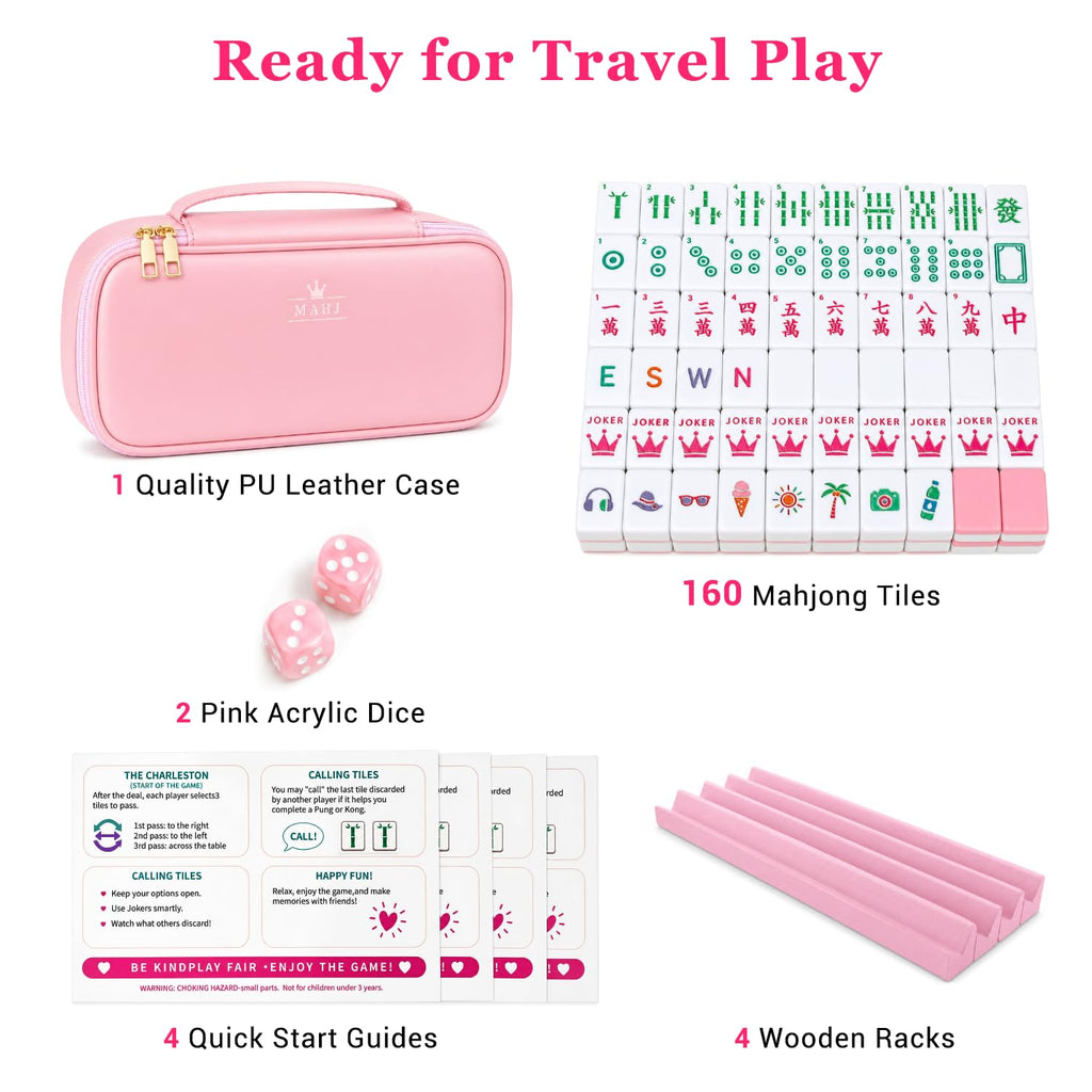 Pink Mini Travel Mahjong Tile Set with Racks and Bag R33629