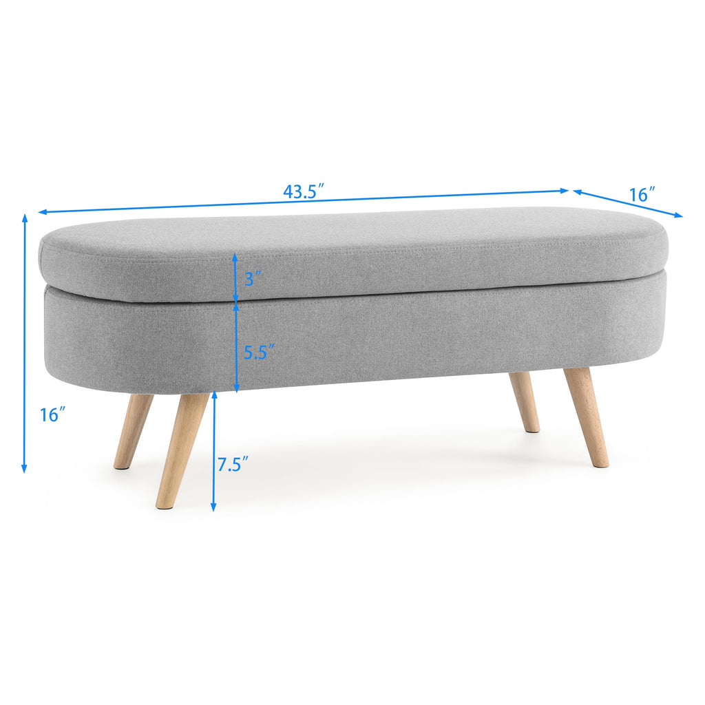 Oval Linen Upholstered Storage Bench with Rubber Wood Legs D96686