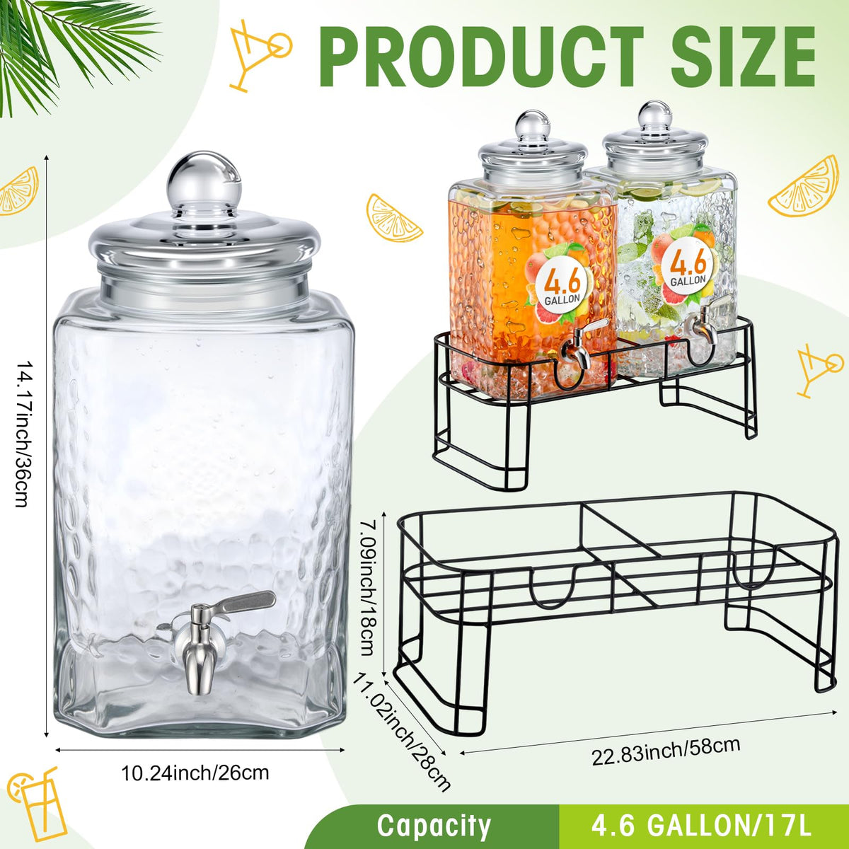 4.6 Gallon Glass Beverage Dispenser with Stand Stainless Steel Spigot 2 Pack O244770