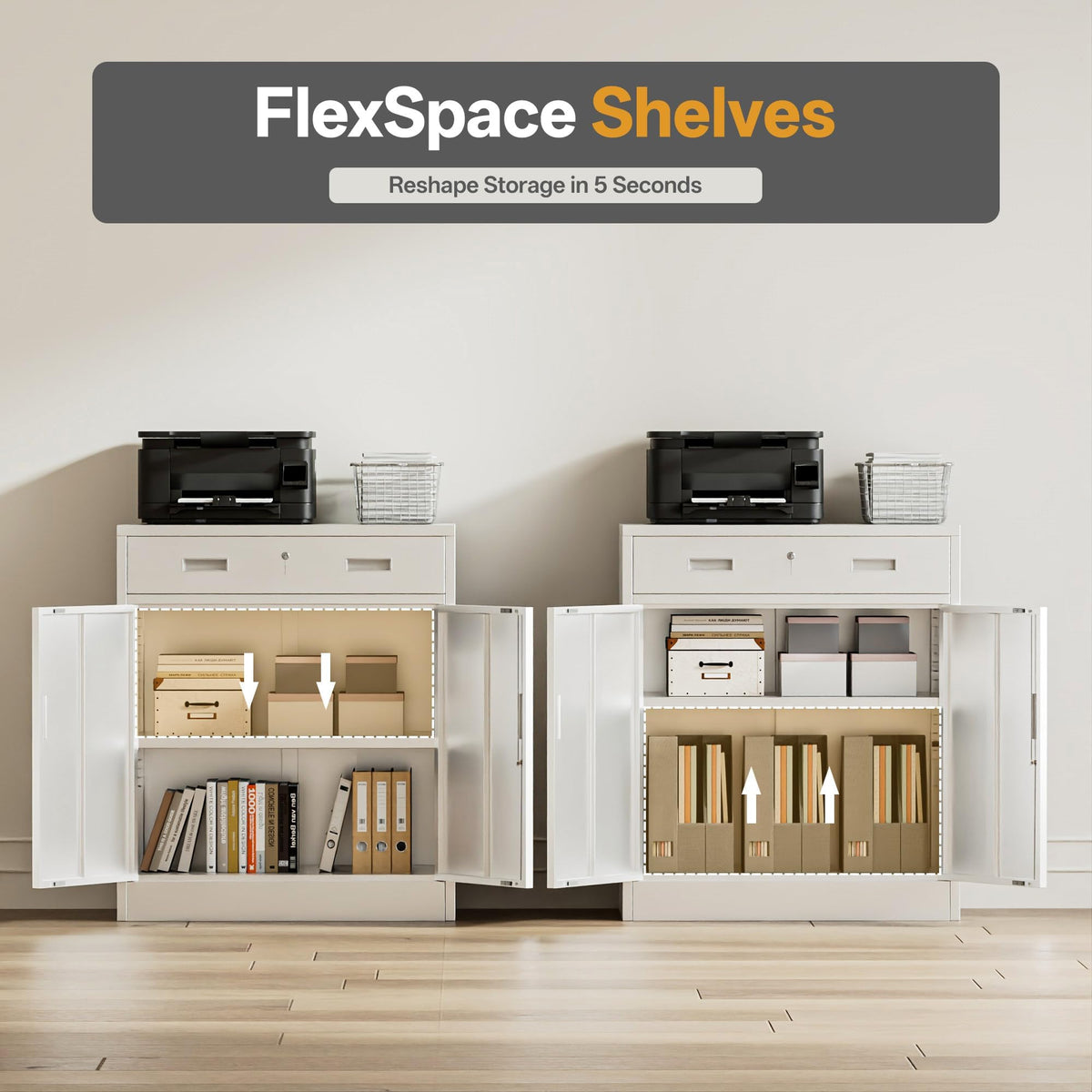 White Steel Lockable Storage Cabinet with Drawer and Adjustable Shelves T858379