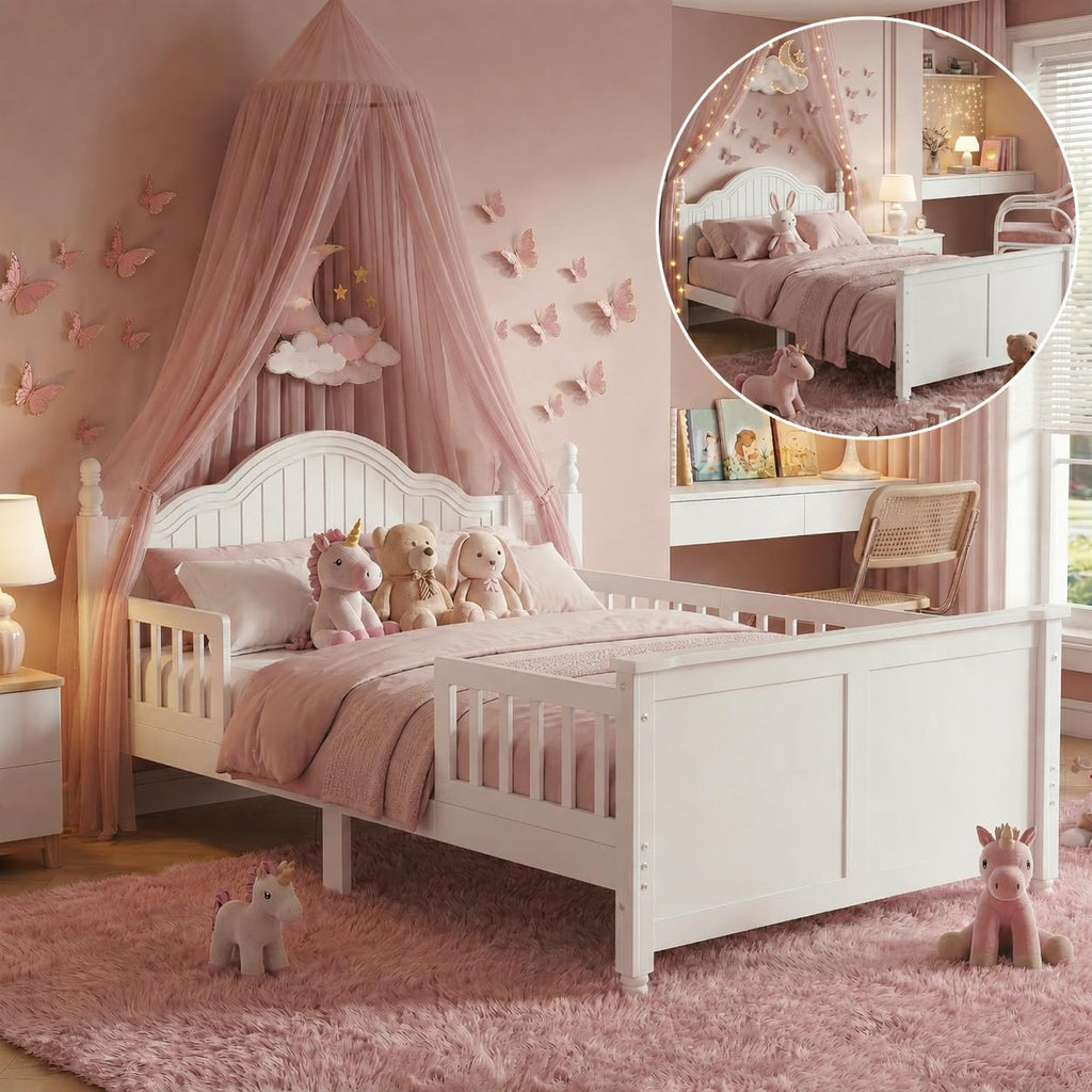 White Twin Bed Frame with Headboard and Rails Q95389