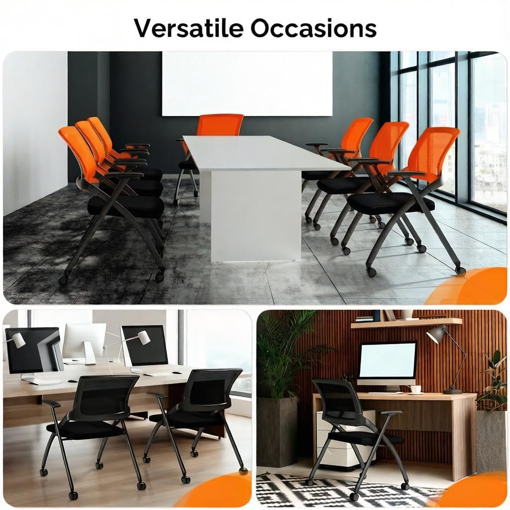 Black Stackable Folding Office Chair with Wheels N7334