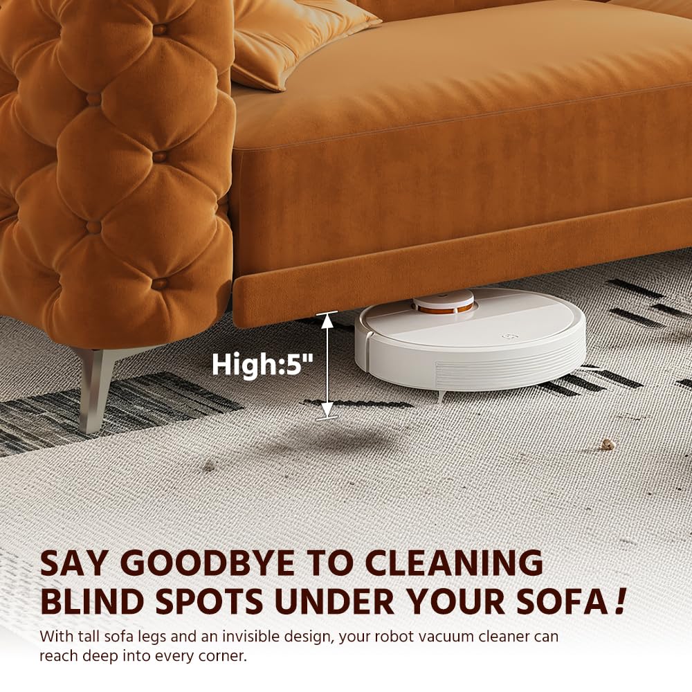 Orange Velvet Convertible Sleeper Sofa with Ottoman Y35423