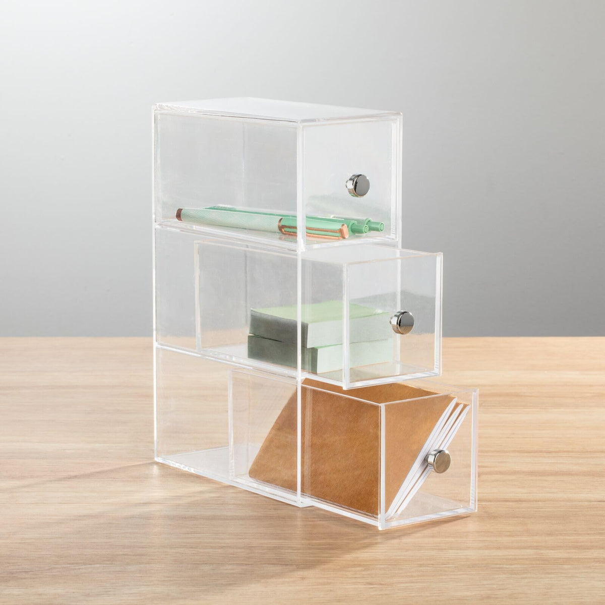 Clear 3 Drawer Plastic Stackable Desktop Organizer, 2 Pack T6517
