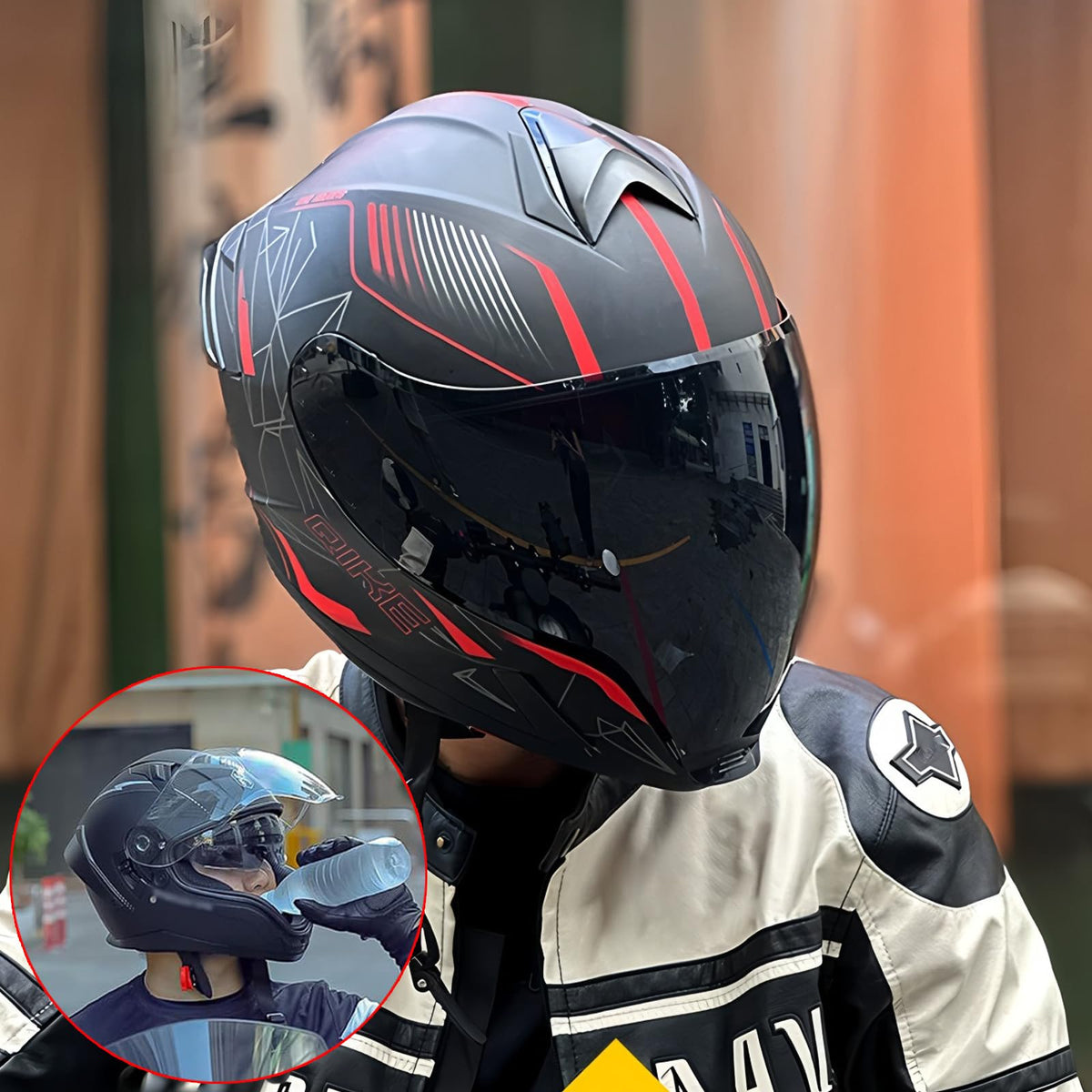 Bluetooth Full Face Modular Motorcycle Helmet DOT Approved with Sun Visor I46458