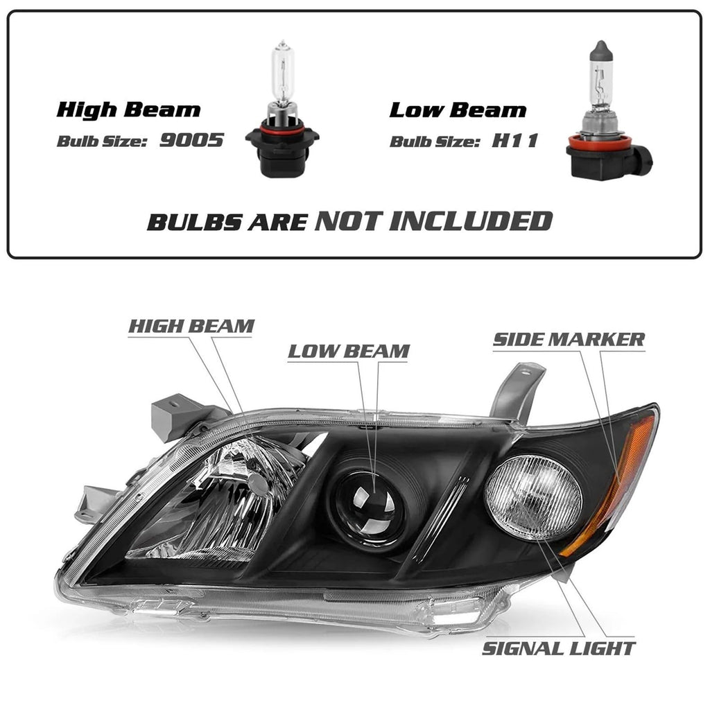 Toyota Camry Front Bumper Headlight Black Housing 1 Pair Z41195