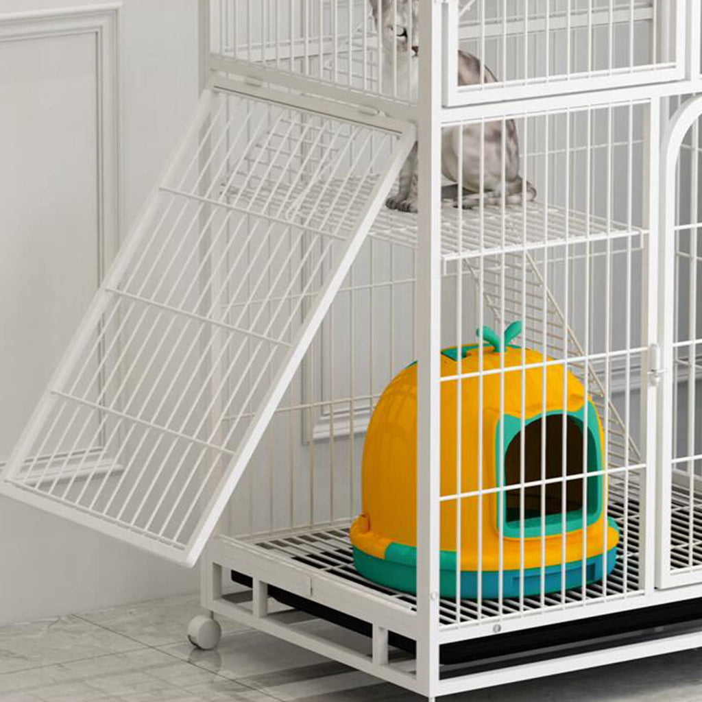 3-Tier Metal Wire Cat Cage with Hammock and Casters H667603