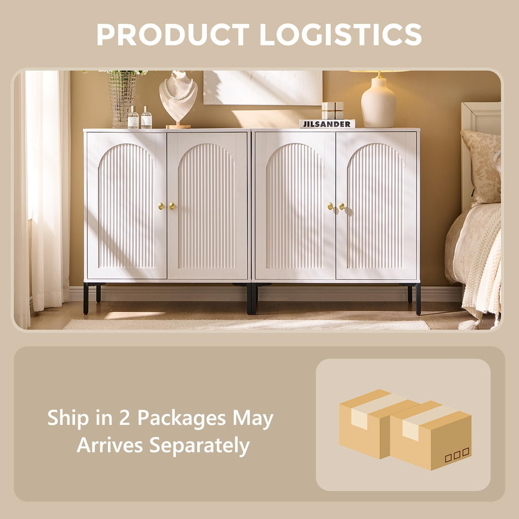 White Modern Arched Sideboard Buffet Cabinet with Storage Z72325