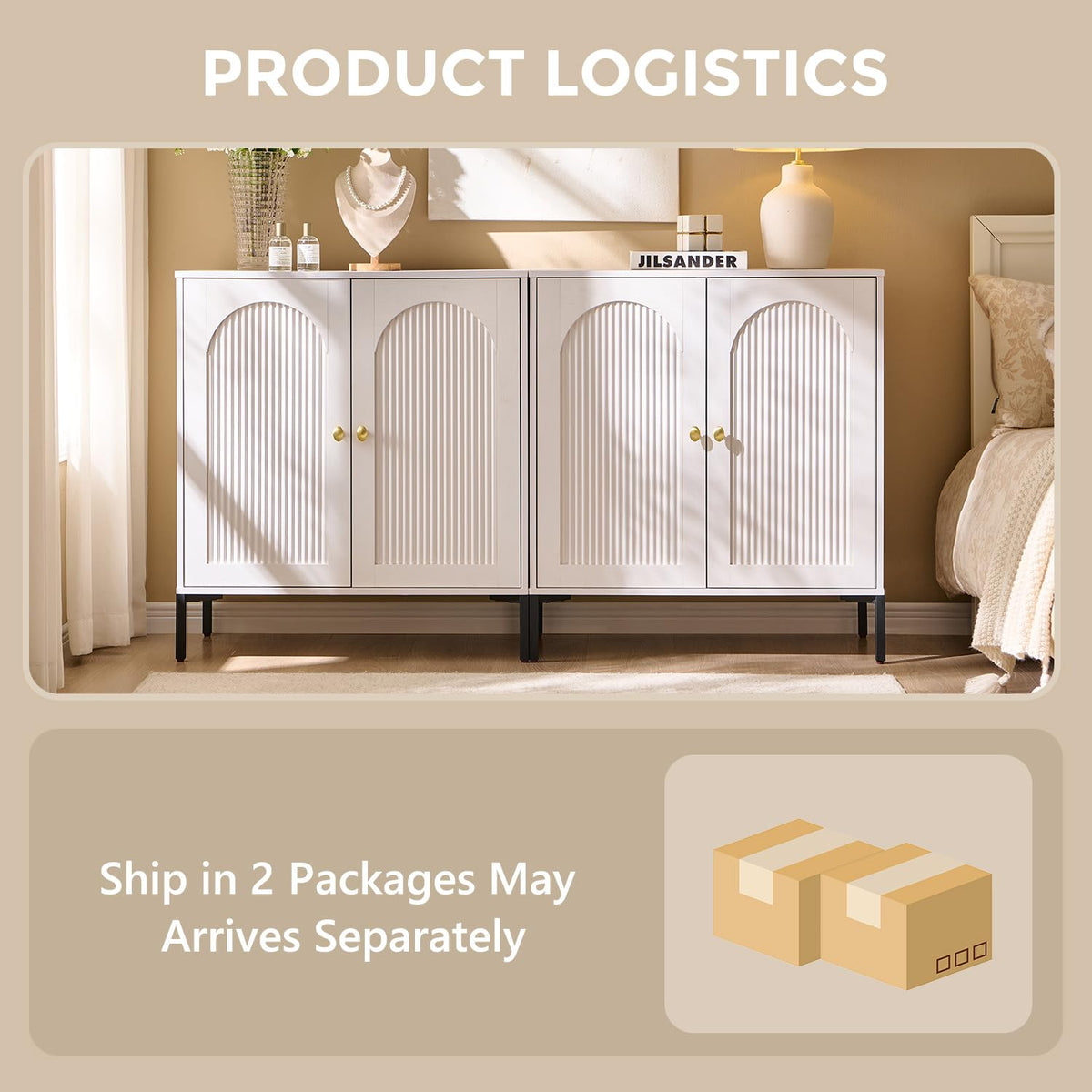White Modern Arched Sideboard Buffet Cabinet with Storage Z72325