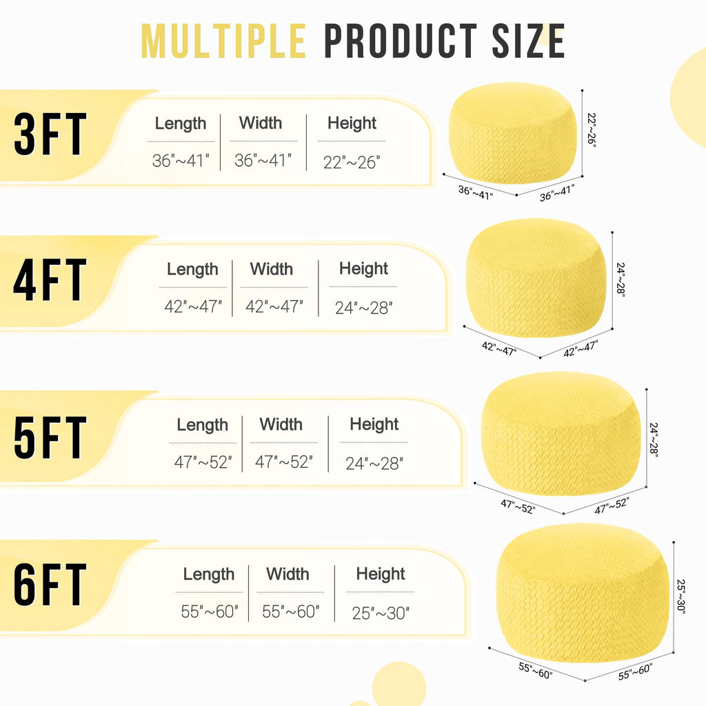 3FT Yellow Memory Foam Bean Bag Chair F117